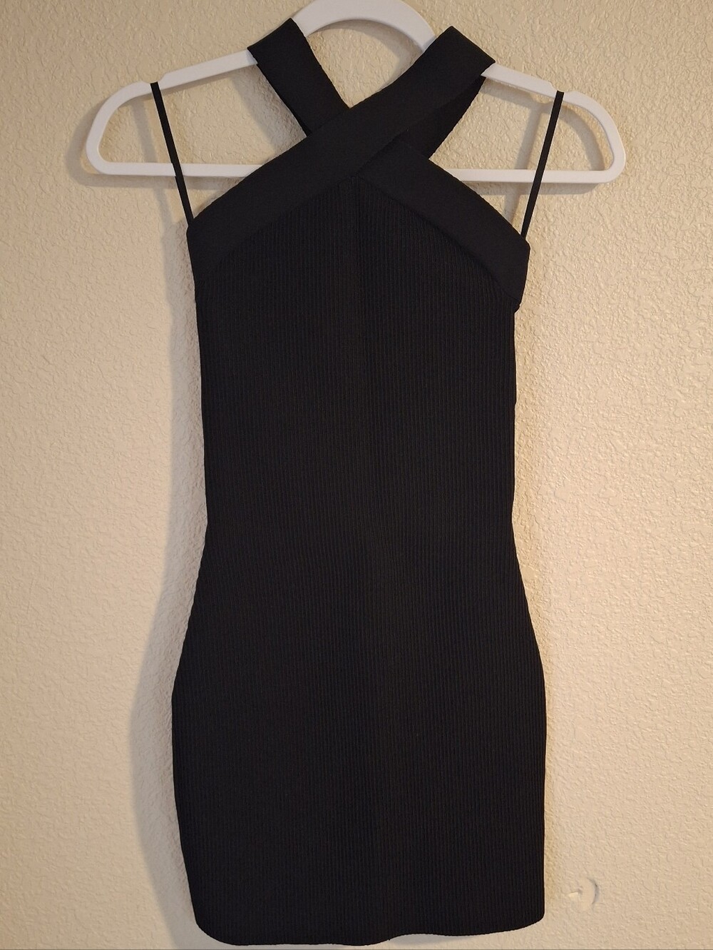 Babaton Xs Sexy Black Crisscross Neck Mini Dress